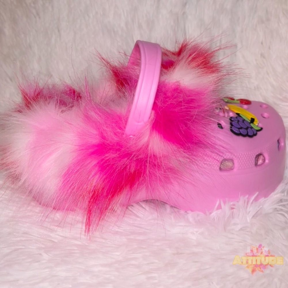 Furry winter platform clogs/ croc styled sandals